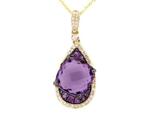 AMETHYST & DIAMOND PENDANT, 14KY (H)