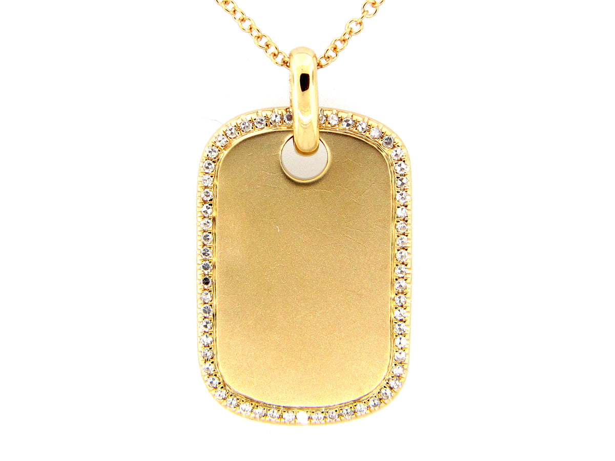 DIAMOND DOGTAG PENDANT, 18"/17'/16" SATIN FINISH, 14KY (N)