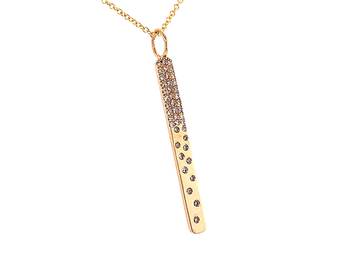 DIAMOND FLUSH SET NARROW BAR PENDANT NECKLACE, 18"/16", 14KY (N)