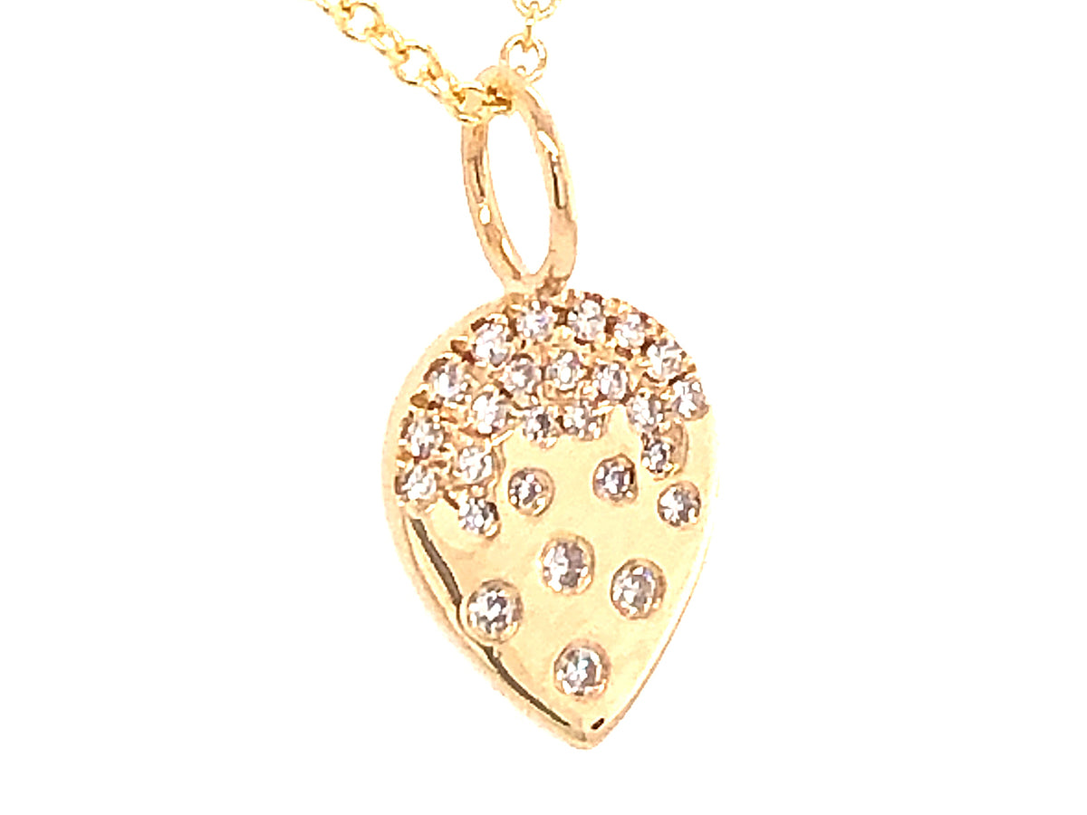 DIAMOND FLUSH SET PEAR PENDANT NECKLACE, 18"/16", 14KY (N)