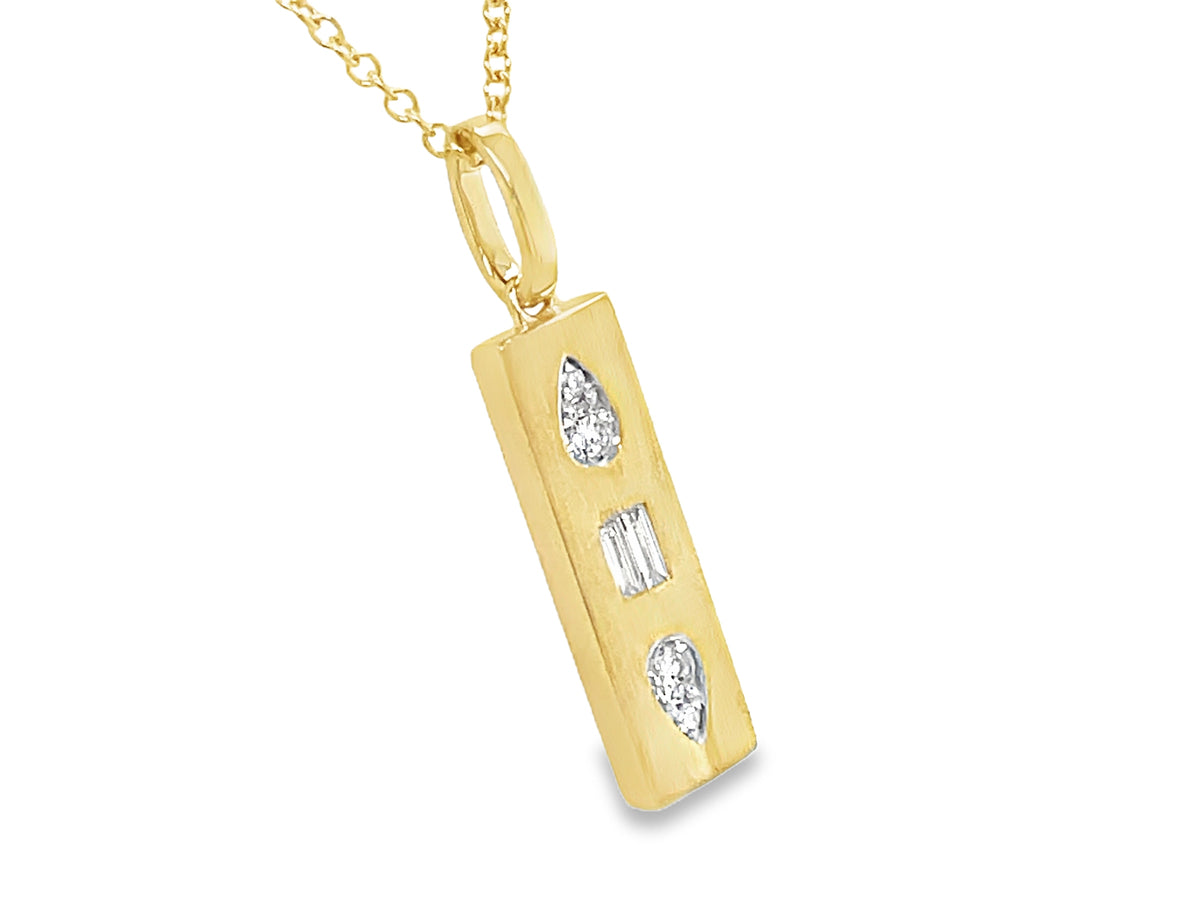 DIAMOND PEAR & BAGUETTE SHAPE BAR PENDANT, 16.2 X4.9MM, SATIN FINISH