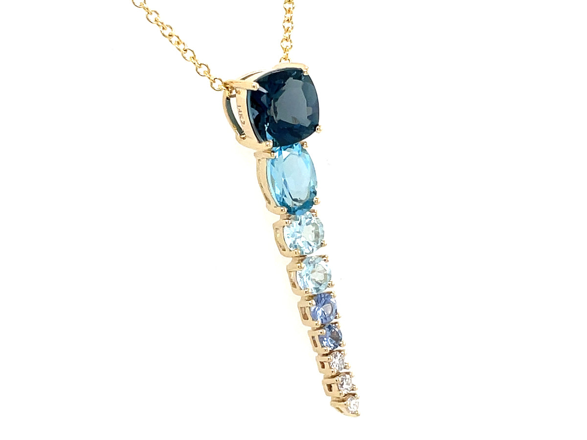 Blue Topaz Diamond Tapered Pendant, 30mm Long, 18"/16"