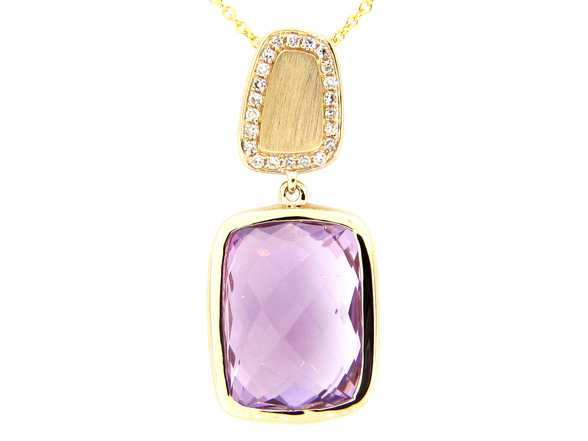 AMETHYST & DIAMOND PENDANT, 14KY (H)