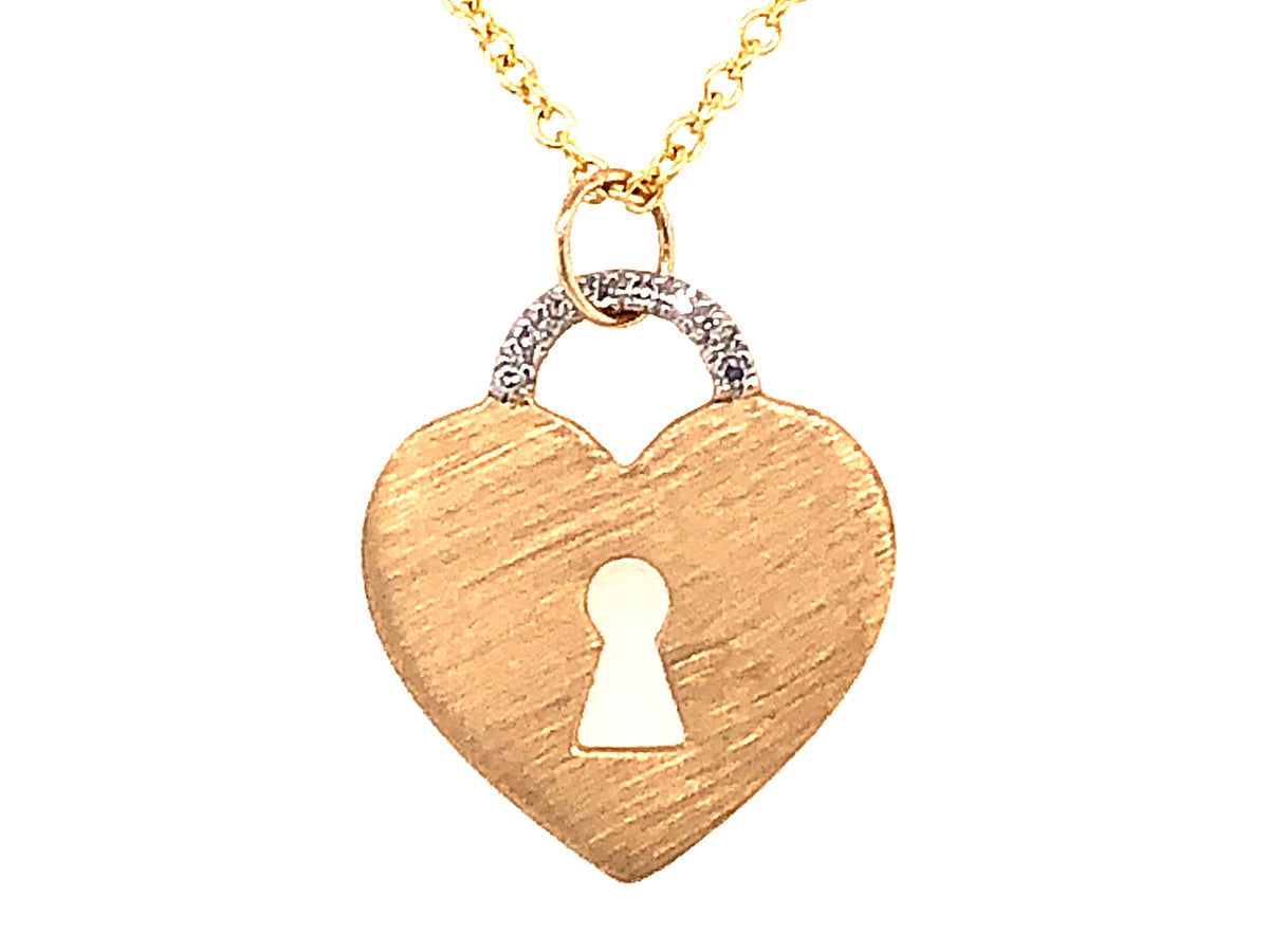 DIAMOND HEART KEY HOLE PENDANT, SATIN FINISH, 14KY (N)