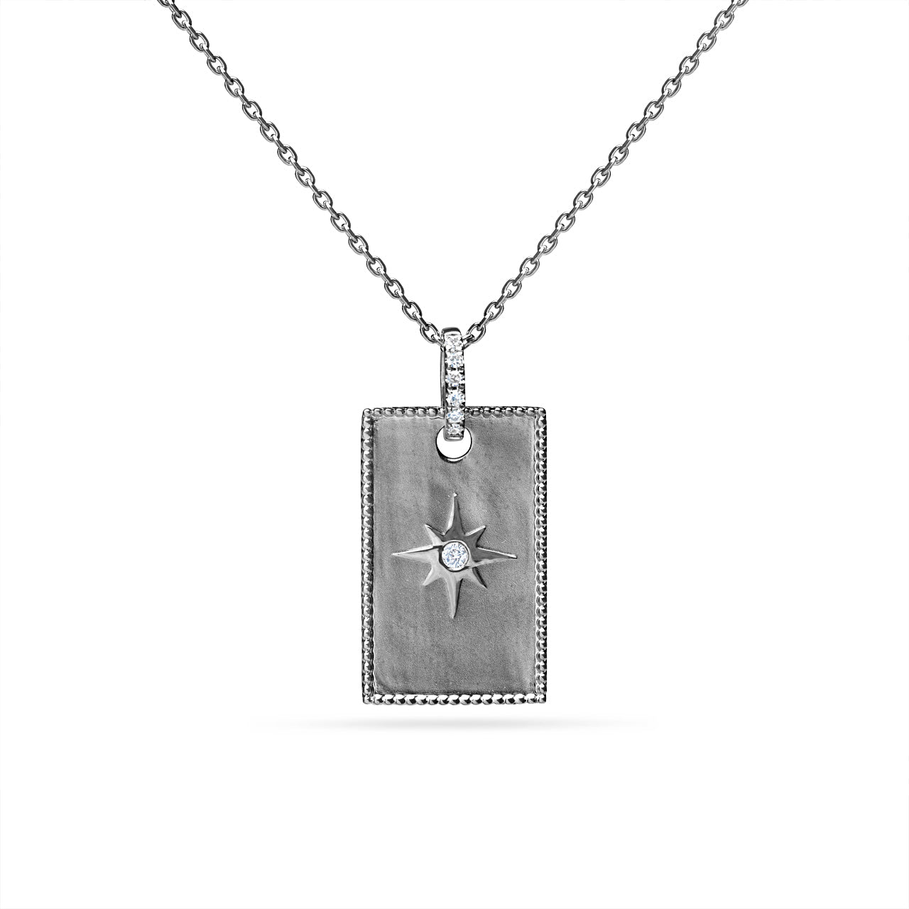 Diamond North Star Rectangle Dog Tag Necklace