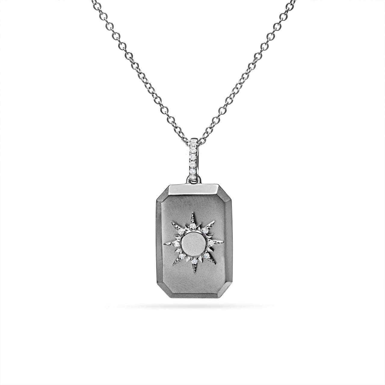 Diamond Sun Geometric Dog Tag Necklace