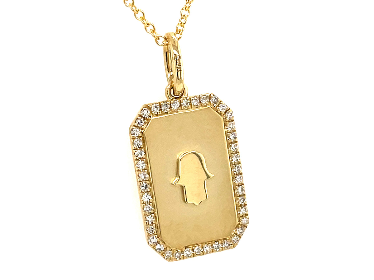 DIAMOND HAMSA RECTANGLE OCTAGON PENDANT, SATIN FINISH