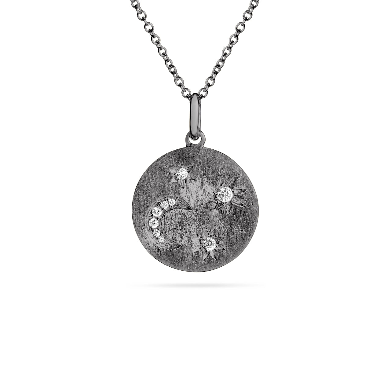 Diamond Star & Moon Disc Necklace