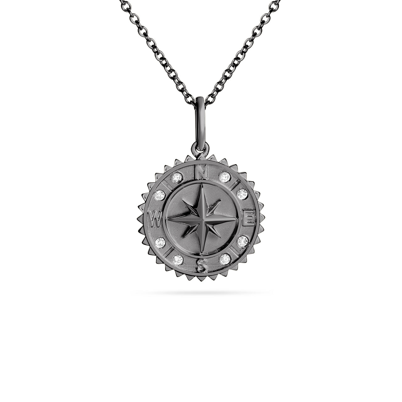 Diamond Compass 15mm Medallion Necklace