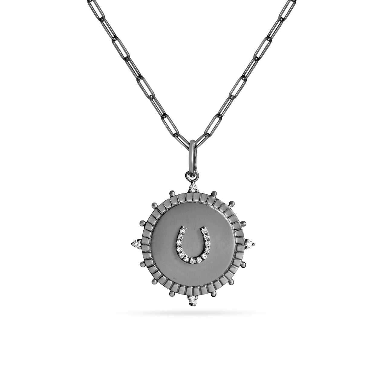 Diamond Horseshoe 20mm Medallion Necklace