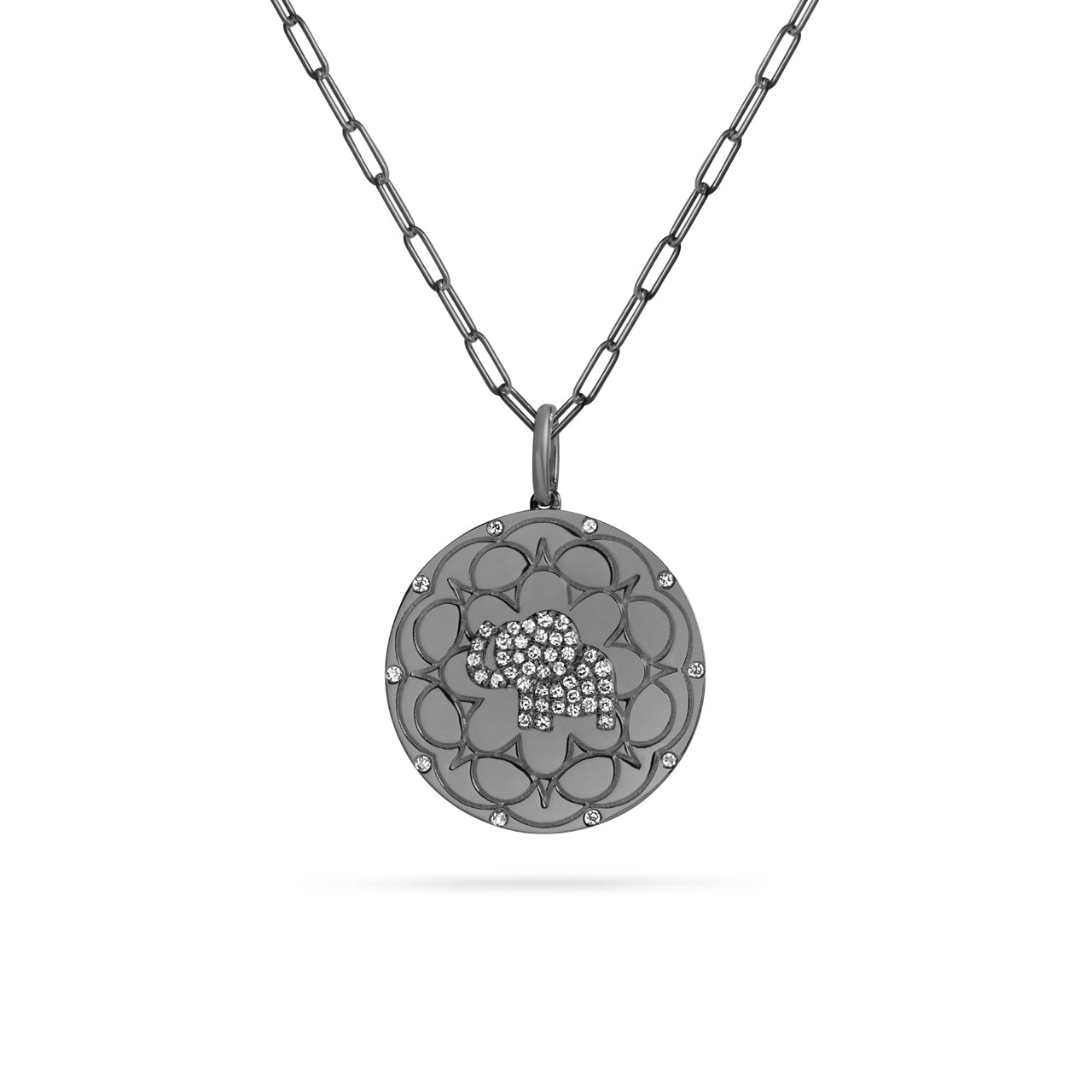 Diamond Elephant 20mm Medallion Necklace