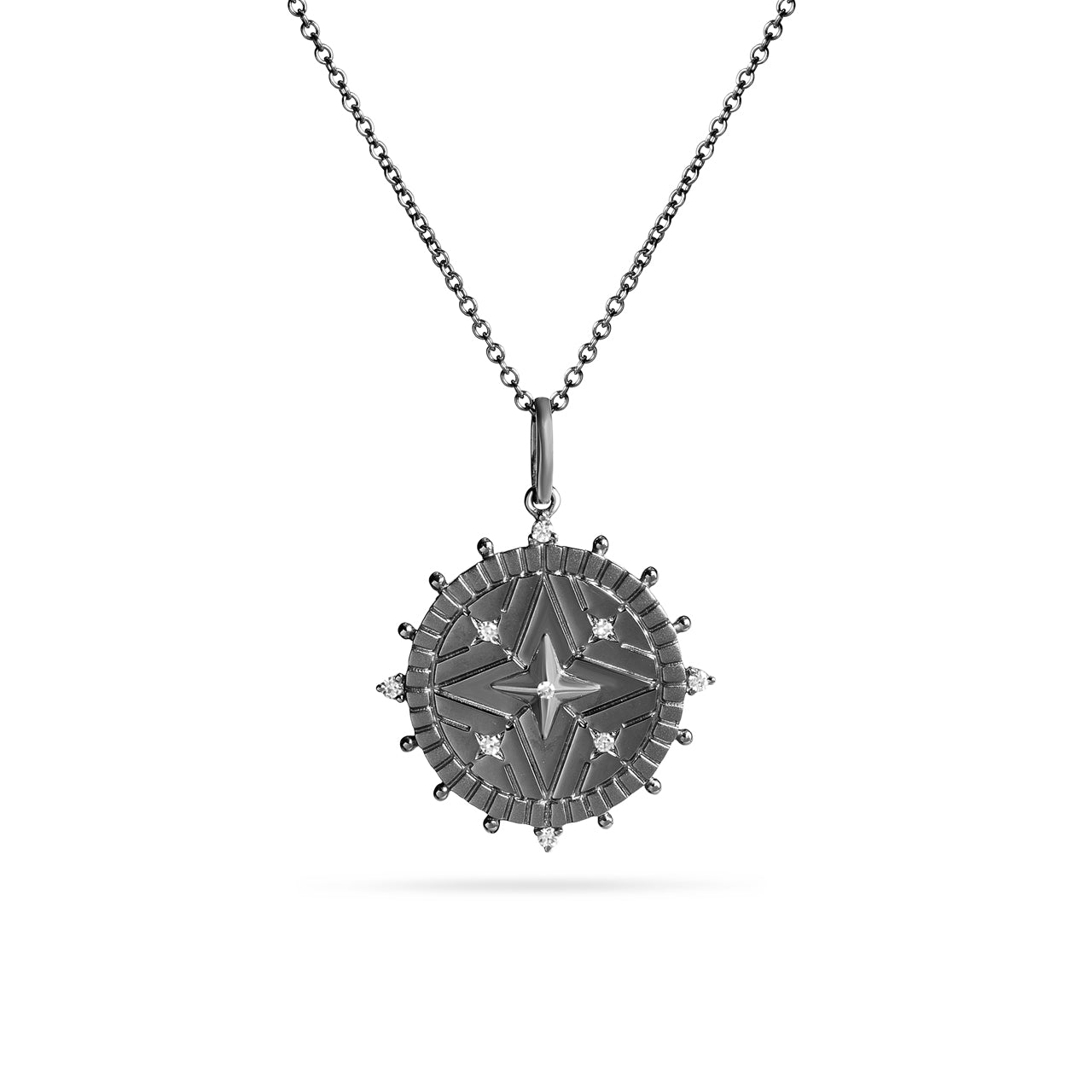 Diamond North Star Kaleidoscope 20mm Medallion Necklace