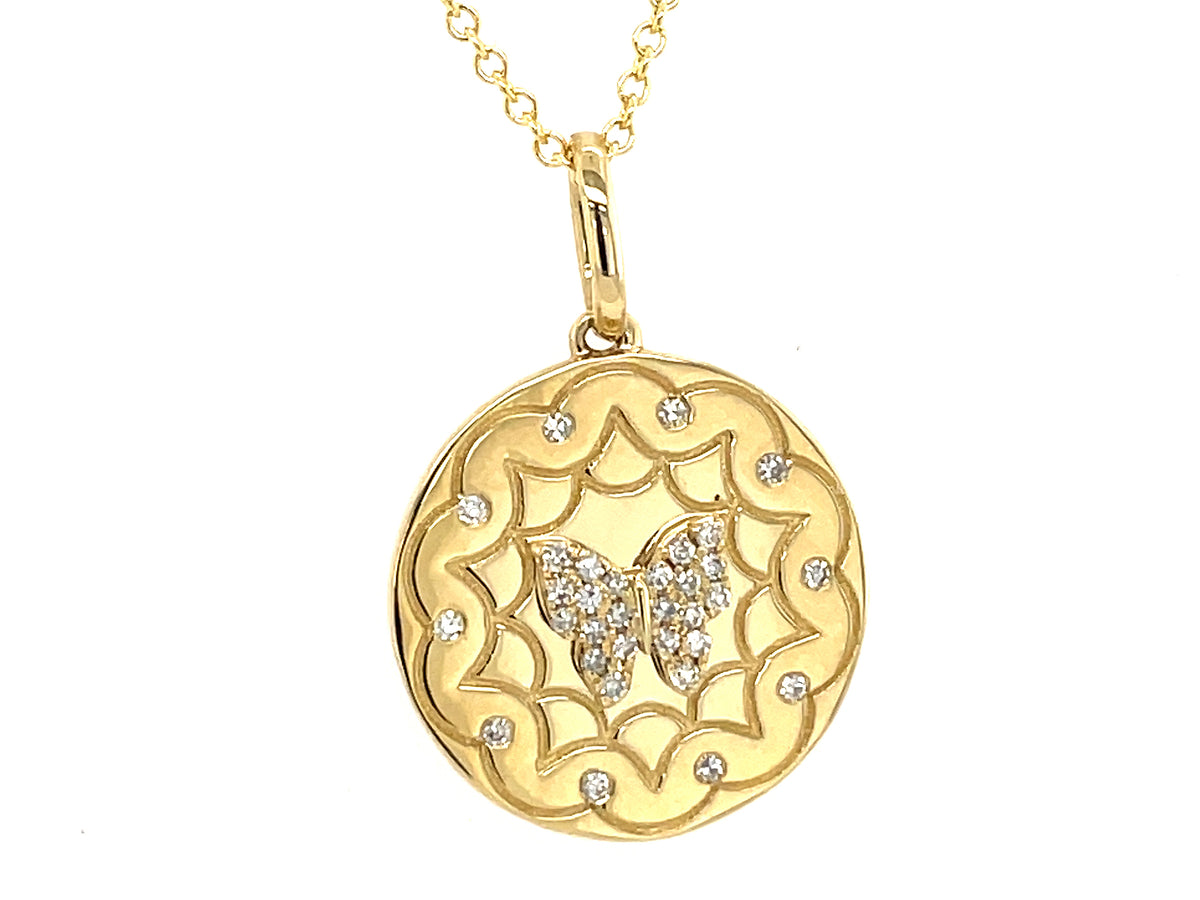 DIAMOND BUTTERFLY MEDALLION PENDANT, 15MM, 18"/16"