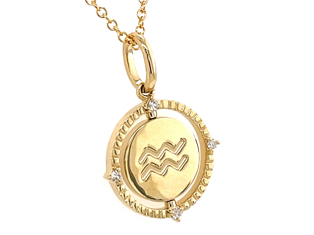DIAMOND AQUARIUS FLIP DISC PENDANT, 13.5MM, 18" CHAIN
