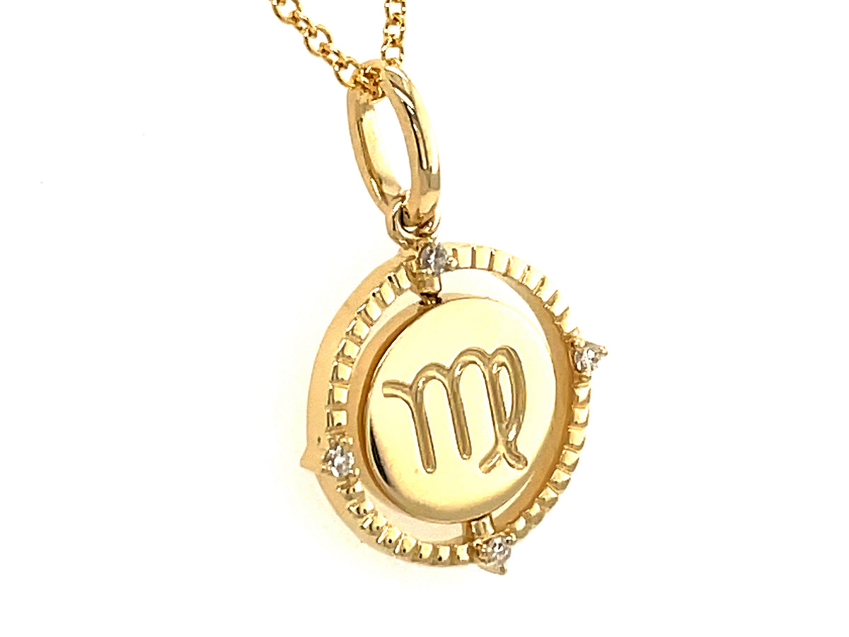 DIAMOND VIRGO FLIP DISC PENDANT, 13.5MM, 18" CHAIN