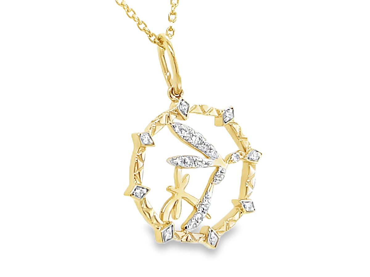 DIAMOND DRAGONFLY CIRCLE PENDANT, 16"