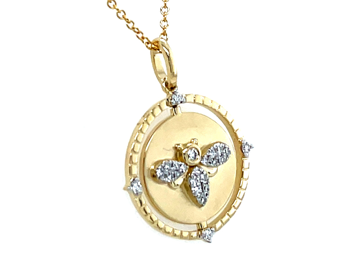 DIAMOND BEE & HONEYCOMB FLIP DISC PENDANT, 18MM, 18"/16", SATIN FINISH