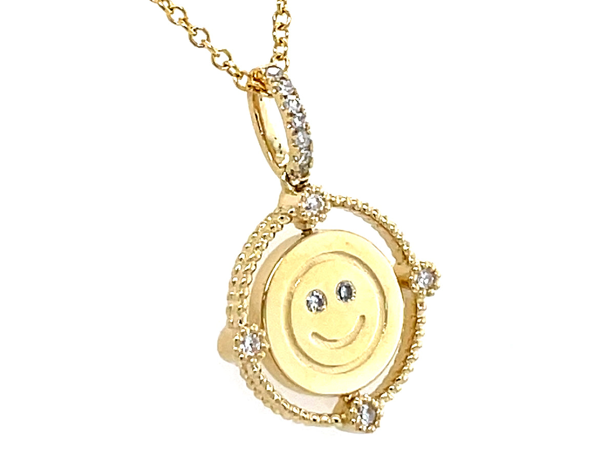 DIAMOND SMILE/CRY EMOJI FLIP DISC PENDANT, 13MM, 18"/16"