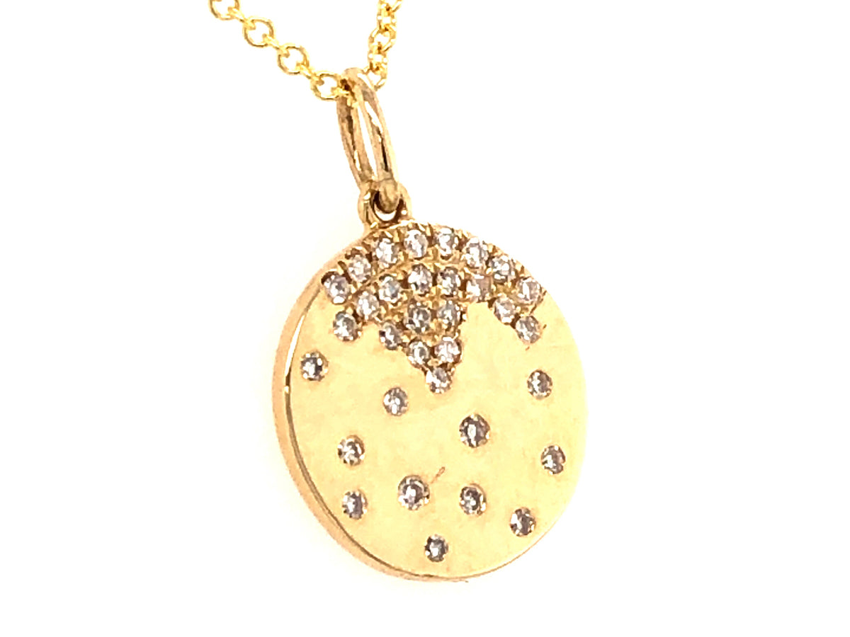 DIAMOND FLUSH SET DISC PENDANT, 18"/16", 14KY (N)