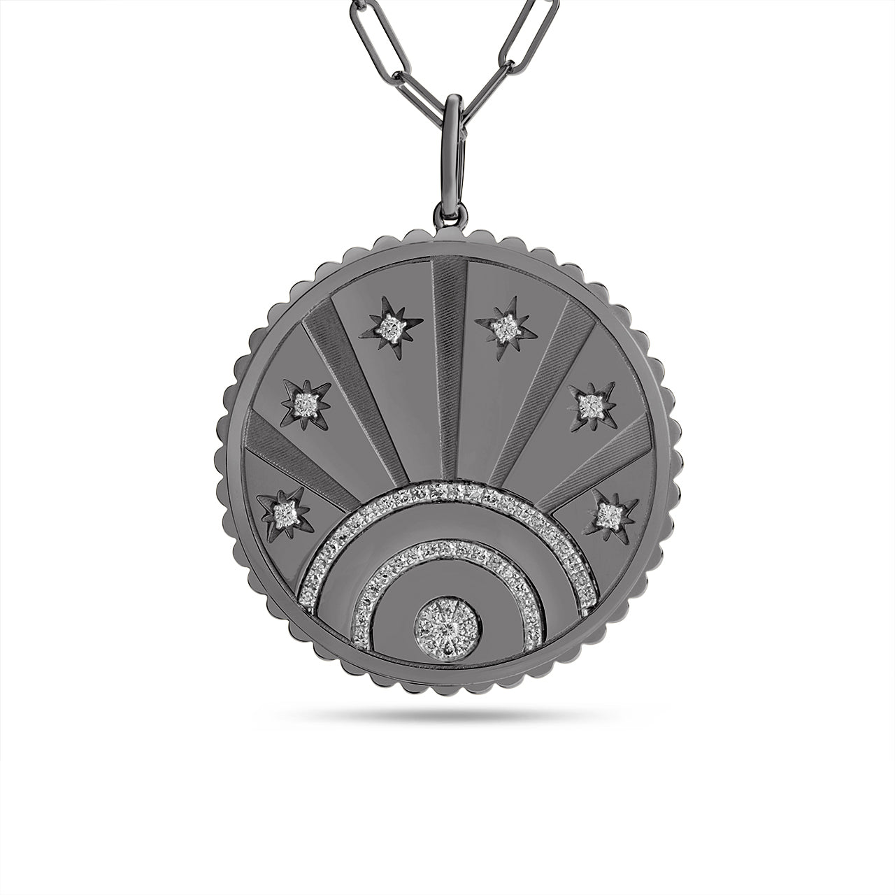 Diamond Sunray & Star 29mm Medallion Necklace
