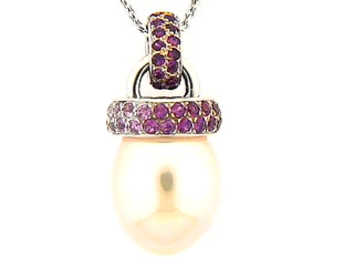 PINK SAPPHIRE & CULTURED FRESHWATER PEARL PENDANT, 18KW (H)