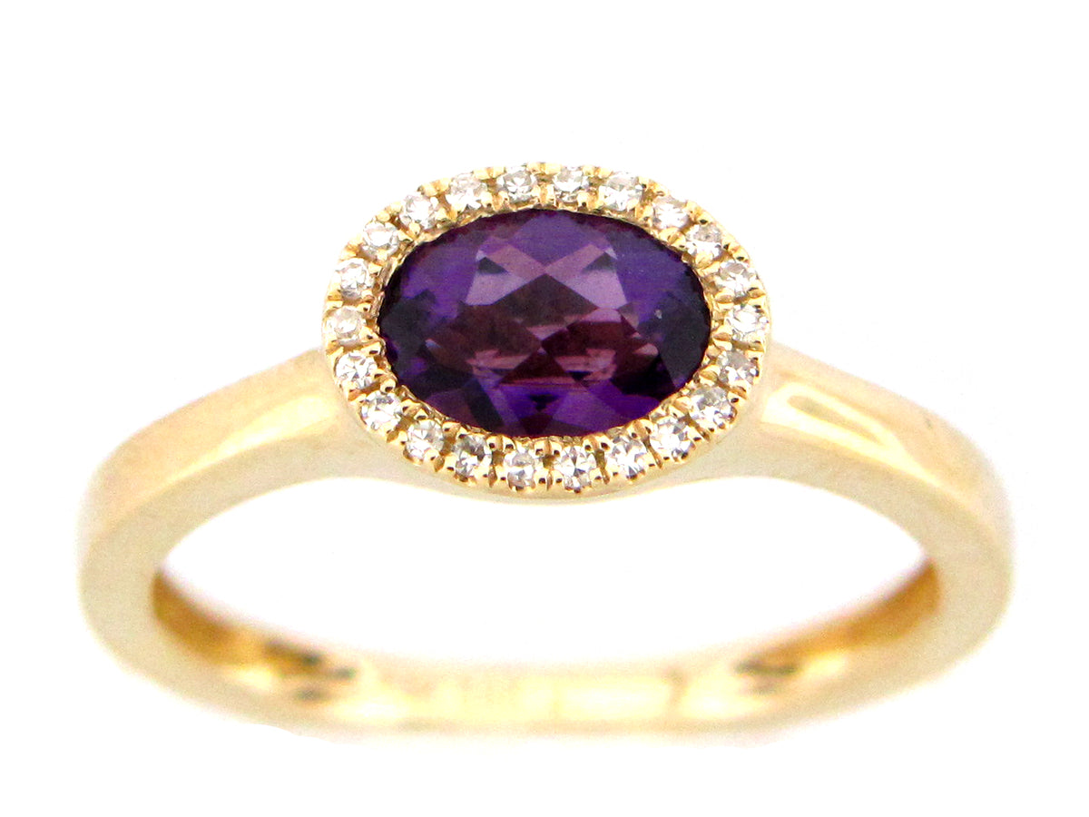 AMETHYST & DIAMOND RING, 14KY (H)