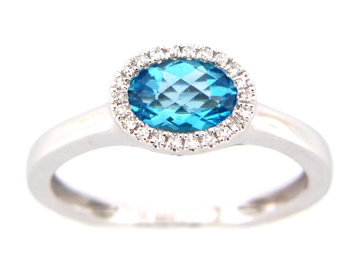 Swiss Blue Topaz Diamond Ring, 14kw (R)