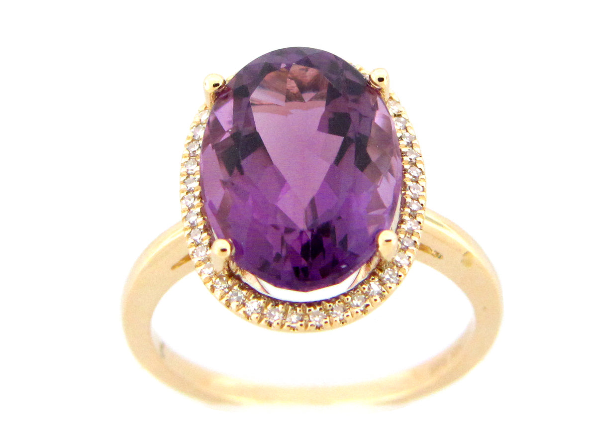 AMETHYST & DIAMOND RING, 14KY (H)