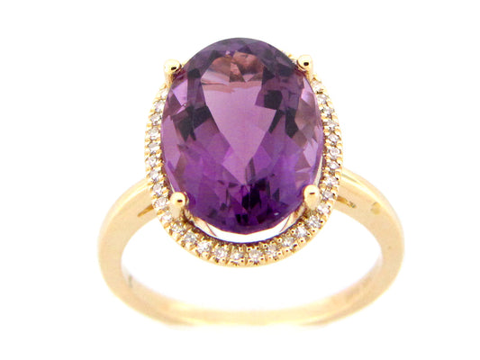 AMETHYST & DIAMOND RING, 14KY (H)