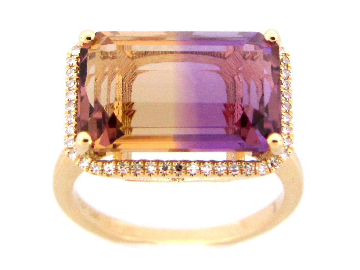AMETRINE & DIAMOND RING, 14KY (H)