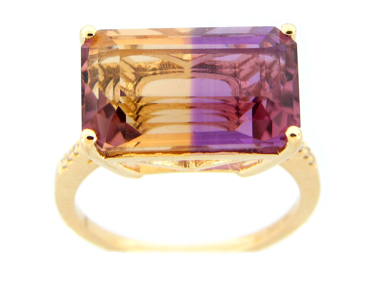 AMETRINE & DIAMOND RING, 14KY (H)