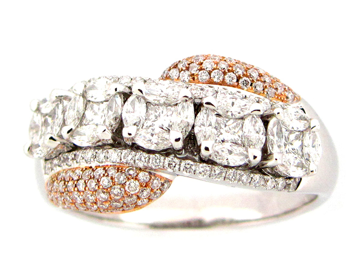 DIAMOND RING, 18KW/ROSE FINISH SIDES (N)