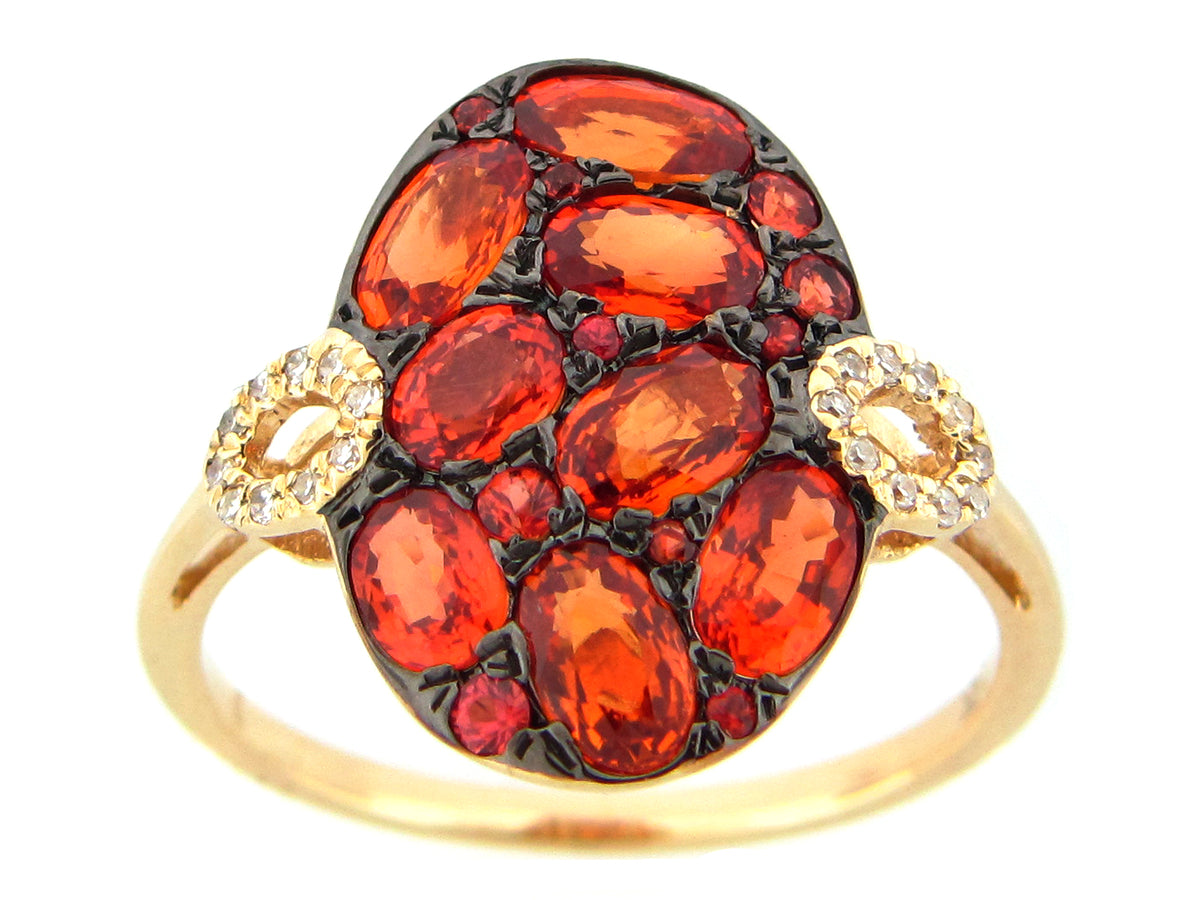 ORANGE SAPPHIRE & DIAMOND RING, 14KY (U/N)
