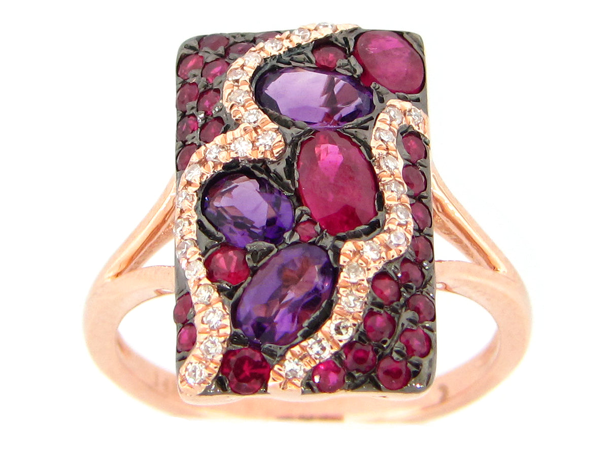 AMETHYST, RUBY & DIAMOND RING, 14KR (H)