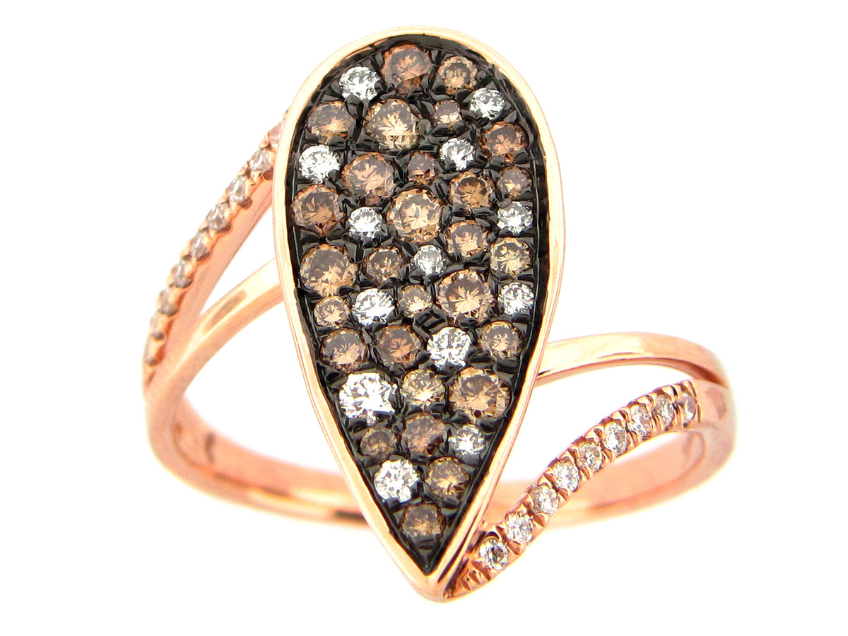 BROWN & WHITE DIAMOND RING, 14KR (N)