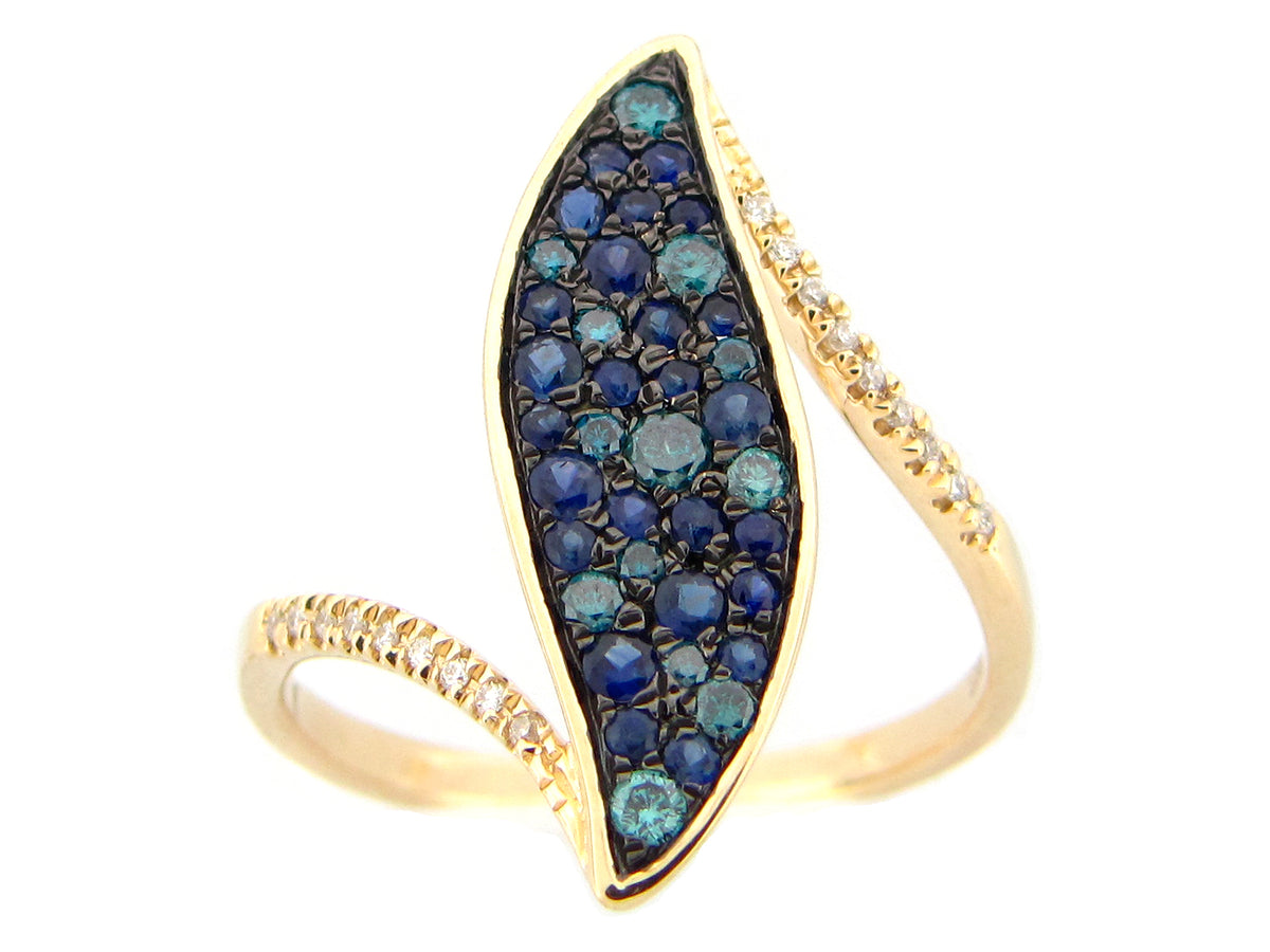 SAPPHIRE, IRR BLUE DIAMOND & DIAMOND RING, 14KY (H/R)