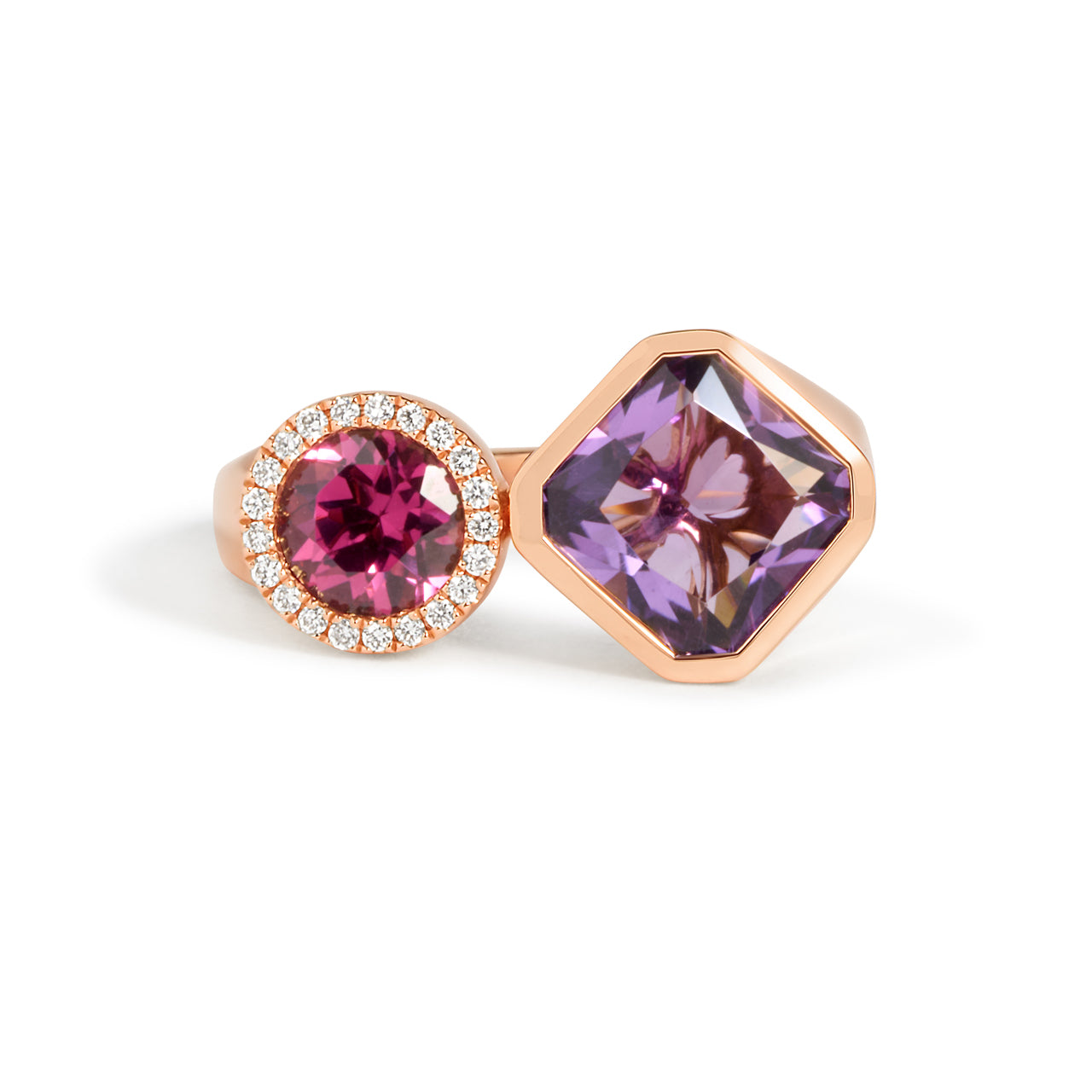 Amethyst & Rhodolite Toi Et Moi Ring
