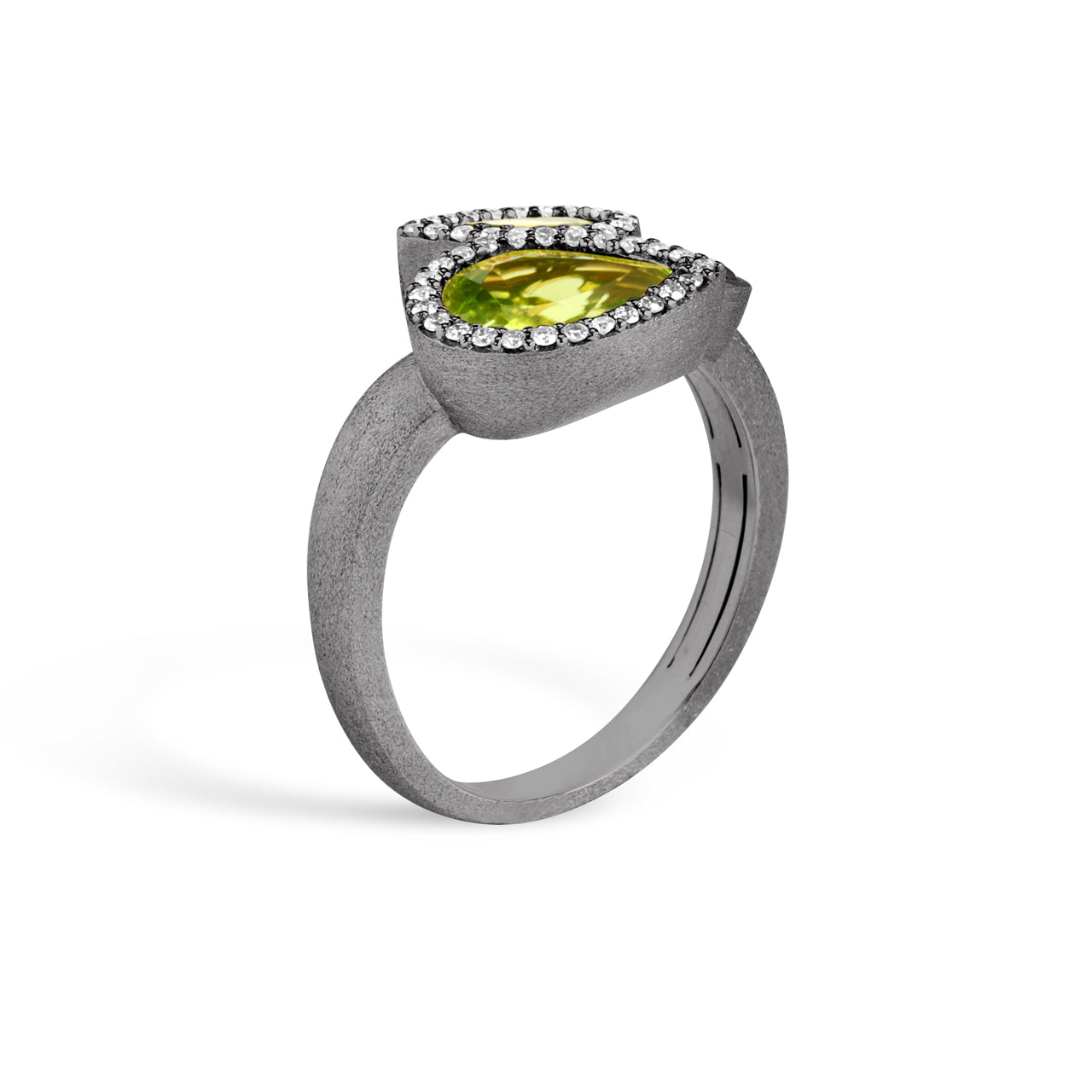 Peridot & Diamond Pear Shape 3 Stone Ring