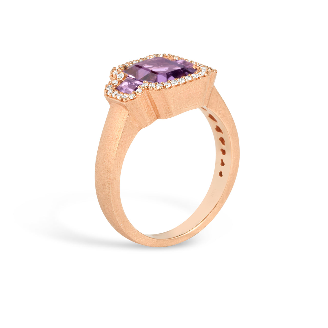 Amethyst & Diamond Emerald Cut 3 Stone Ring