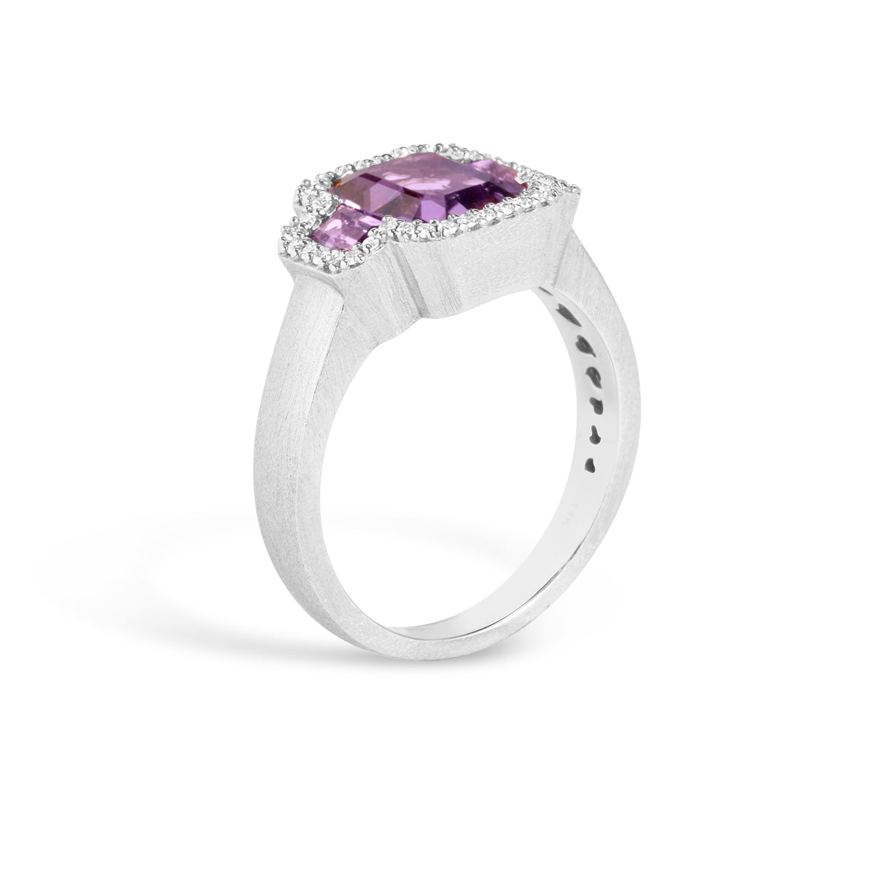 Amethyst & Diamond Emerald Cut 3 Stone Ring