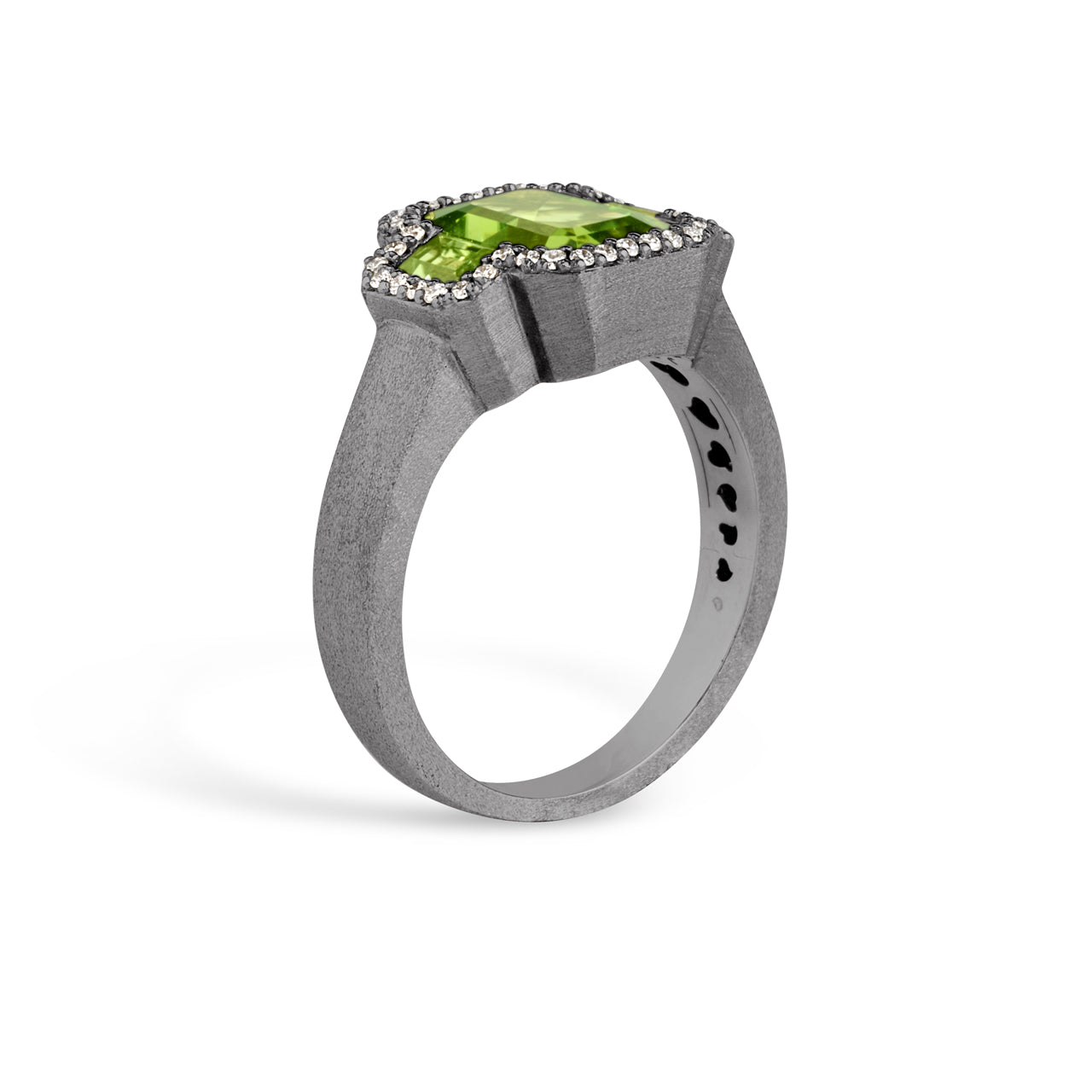 Peridot & Diamond Emerald Cut 3 Stone Ring