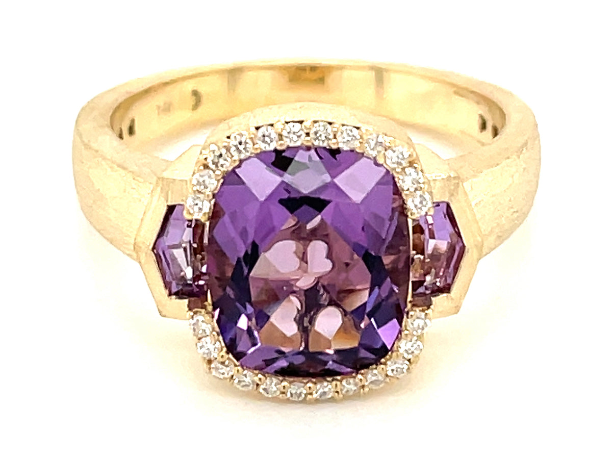 AMETHYST & DIAMOND RING, SATIN FINISH