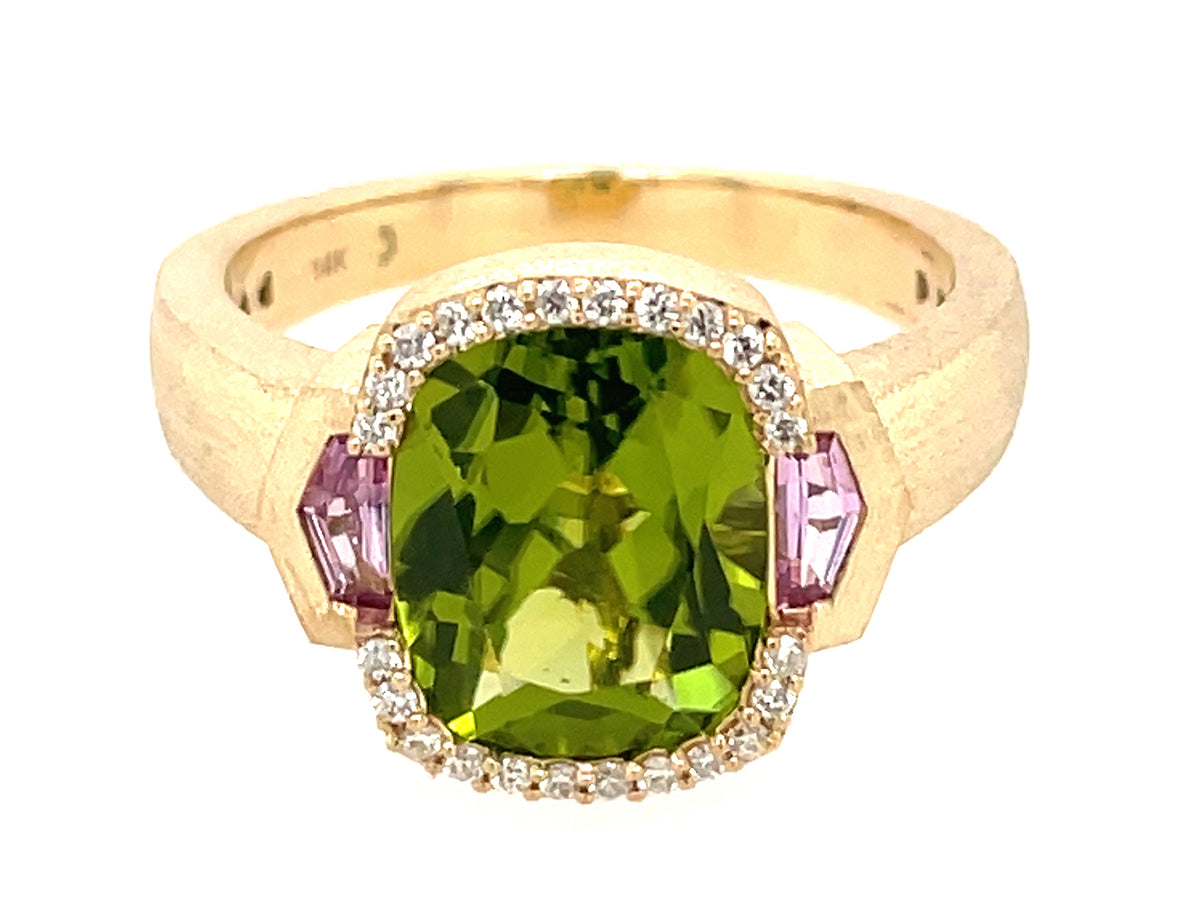 PERIDOT, PINK SAPPHIRE & DIAMOND RING, SATIN FINISH
