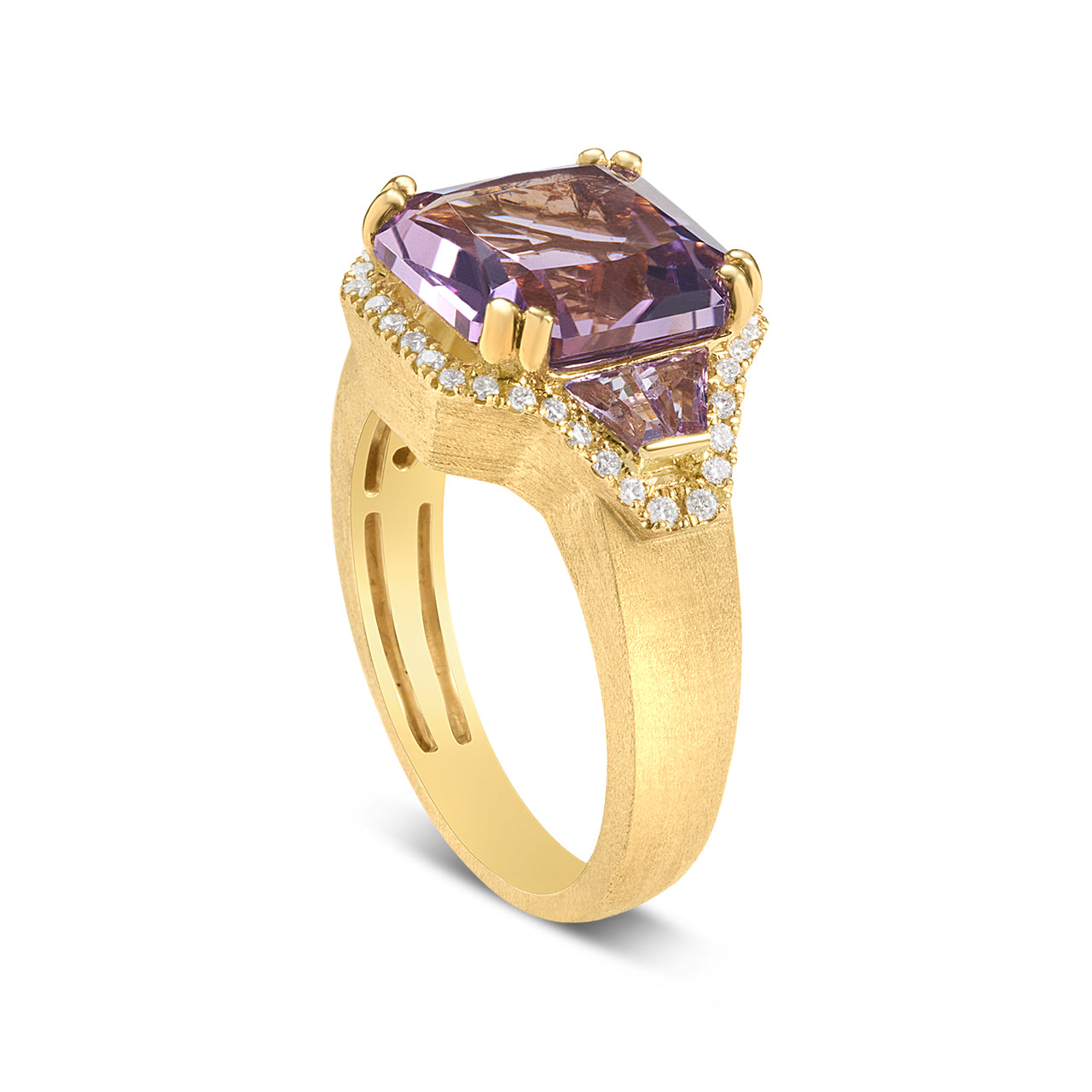 Amethyst & Diamond Radiant Ring