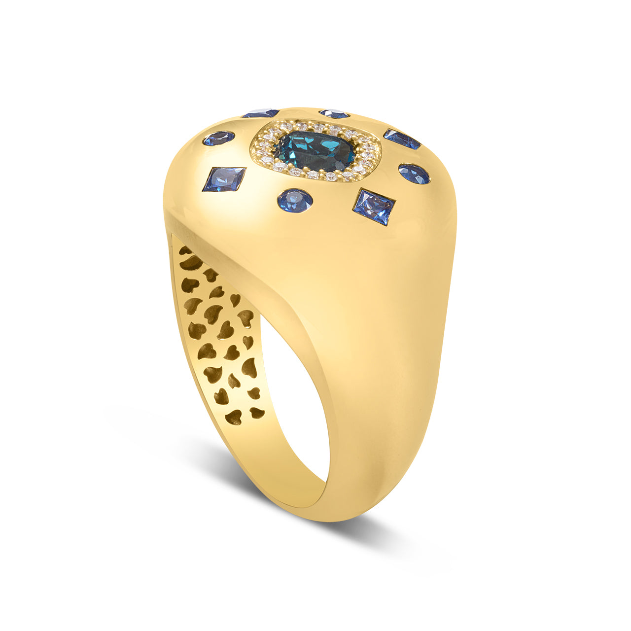 Blue Topaz & Diamond Royal Disc Ring