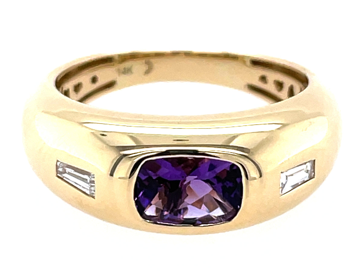 AMETHYST RECTANGLE CUSHION FLUSH SET & DIAMOND BAGUETTE RING