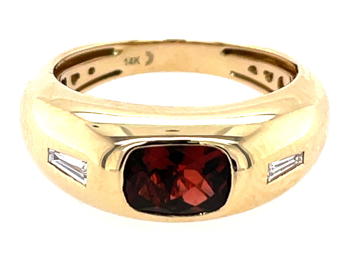 GARNET RECTANGLE CUSHION FLUSH SET & DIAMOND BAGUETTE RING