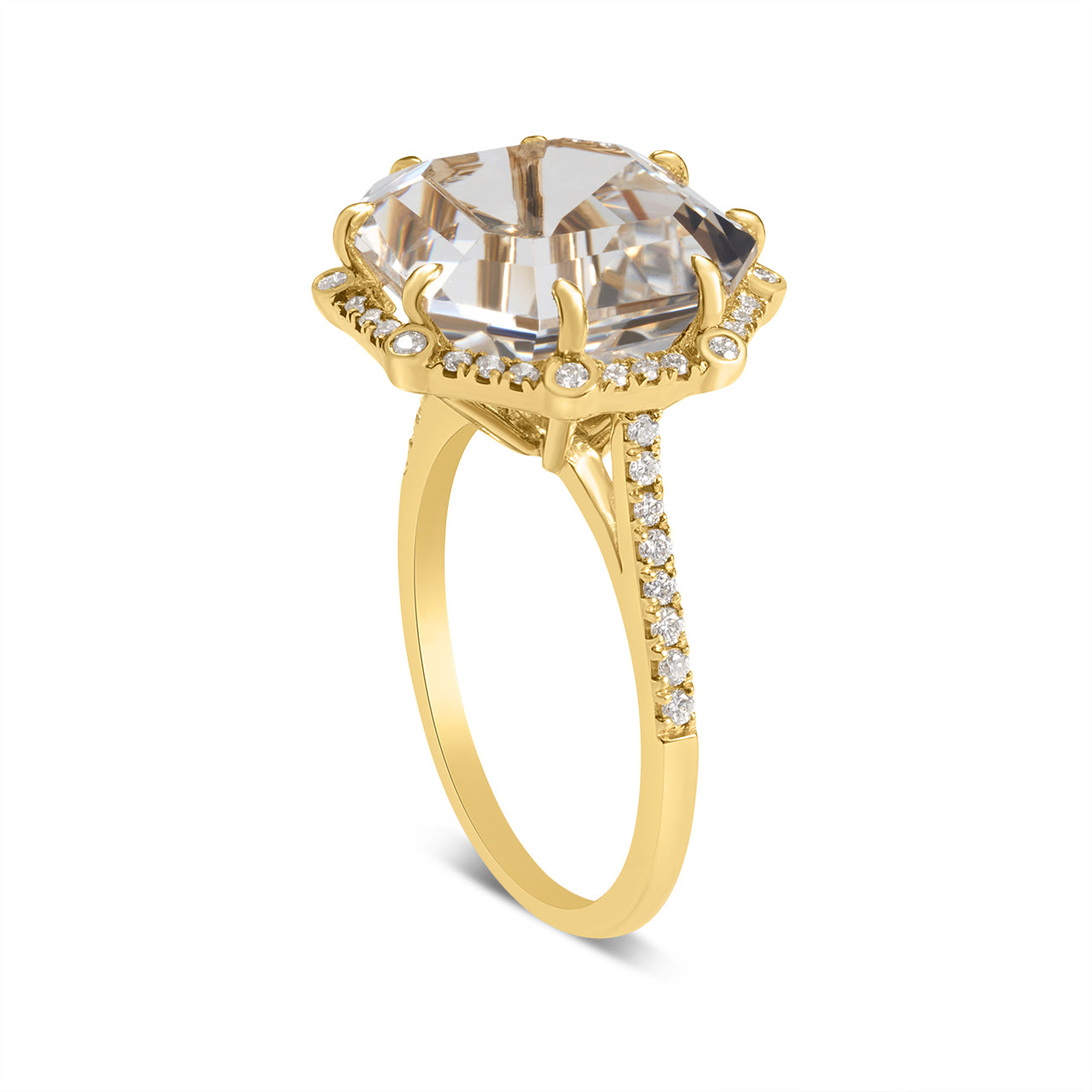 White Topaz Asscher & Diamond Ring