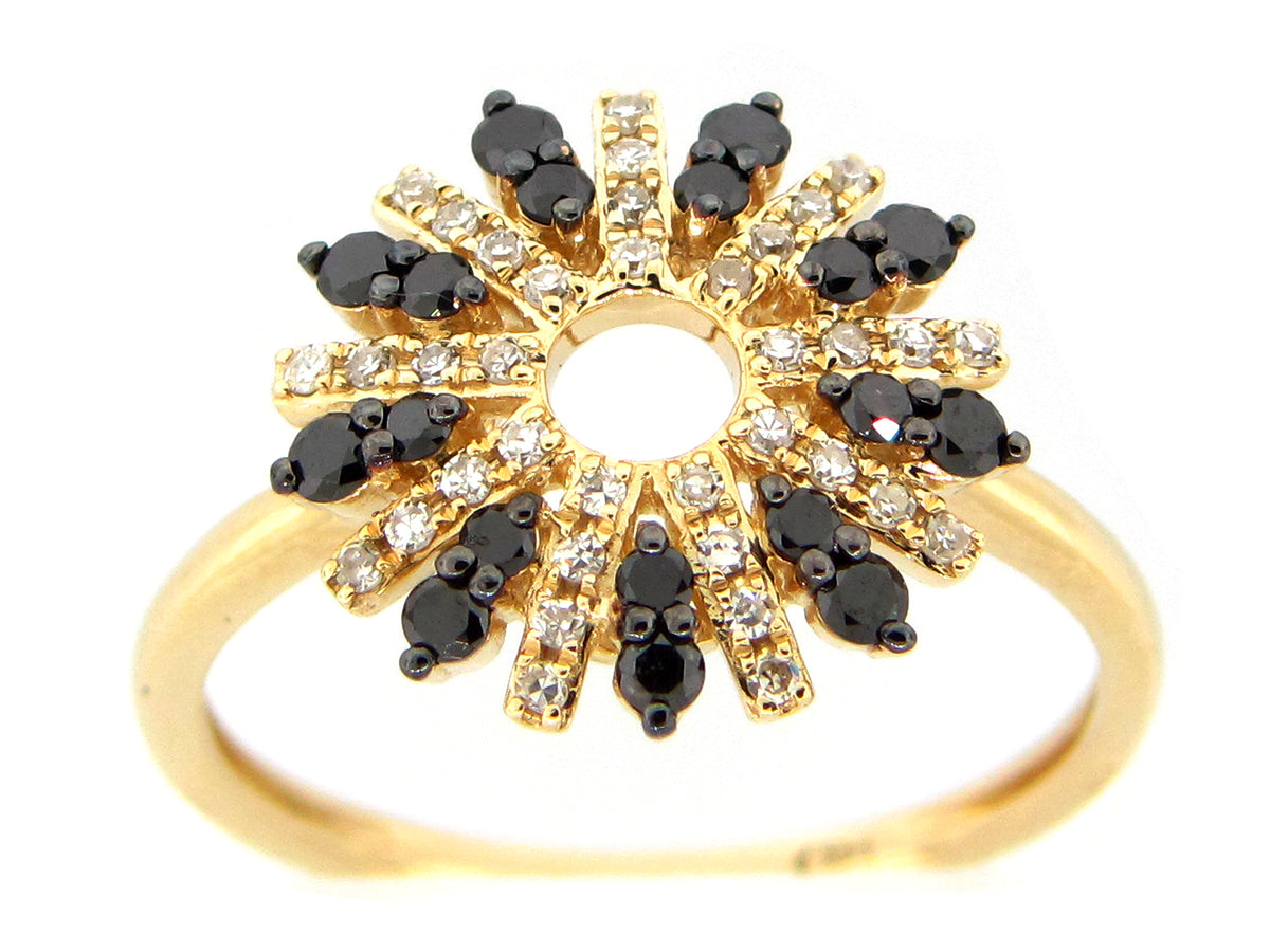 BLACK & WHITE DIAMOND RING, 14KY (R)