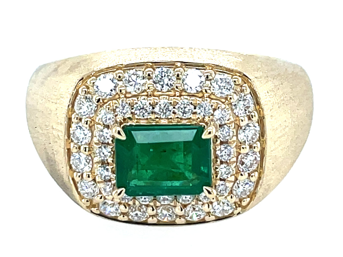 Emerald Diamond Double Halo Ring, 13mm Wide
